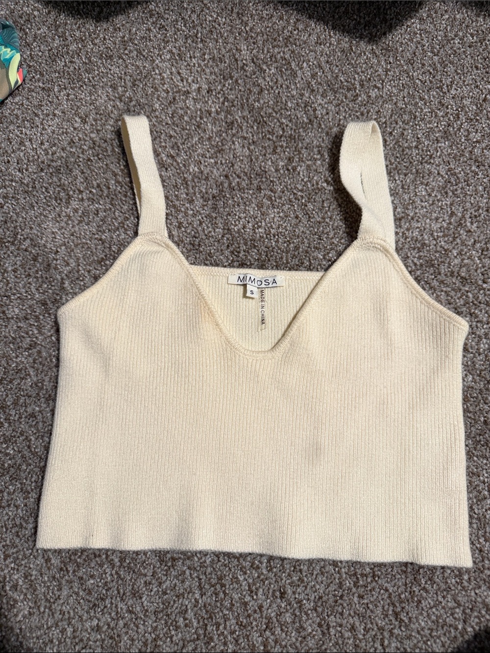 MIMOSA Cream Ribbed V-Neck Crop Top
